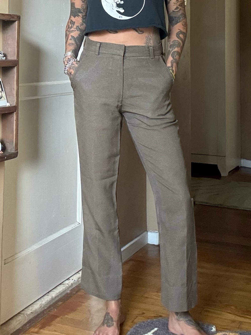 Vintage Brown Ankle-Length Cropped Pants